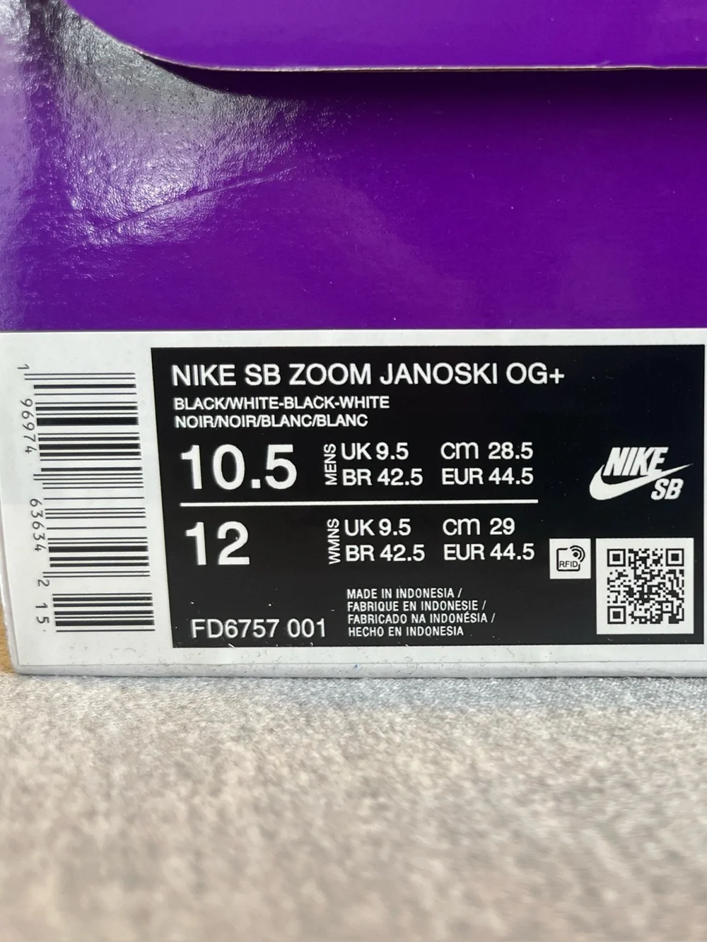Nike SB Zoom Stefan Janoski OG+ Summit Black White Men’s Size 10.5 FD6757-001